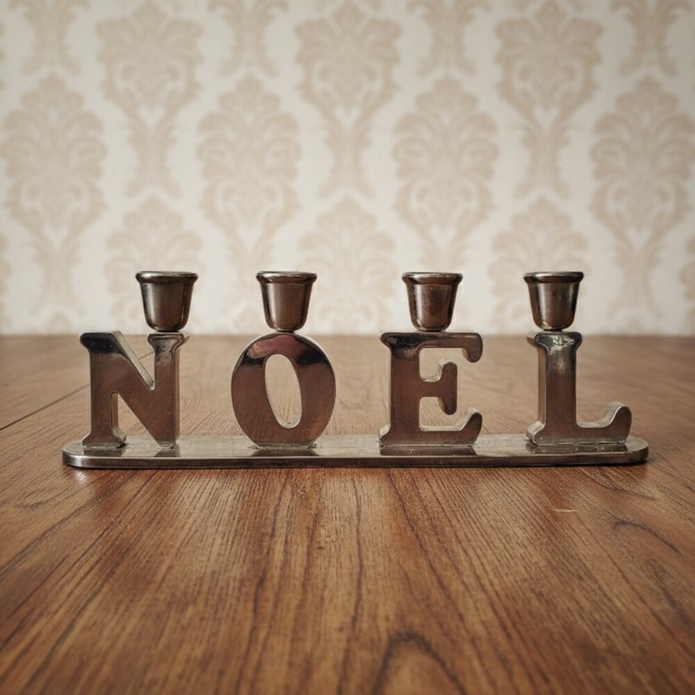 GODINGER Christmas Candle Holder NOEL Holiday Candelabra Silverplated Vintage